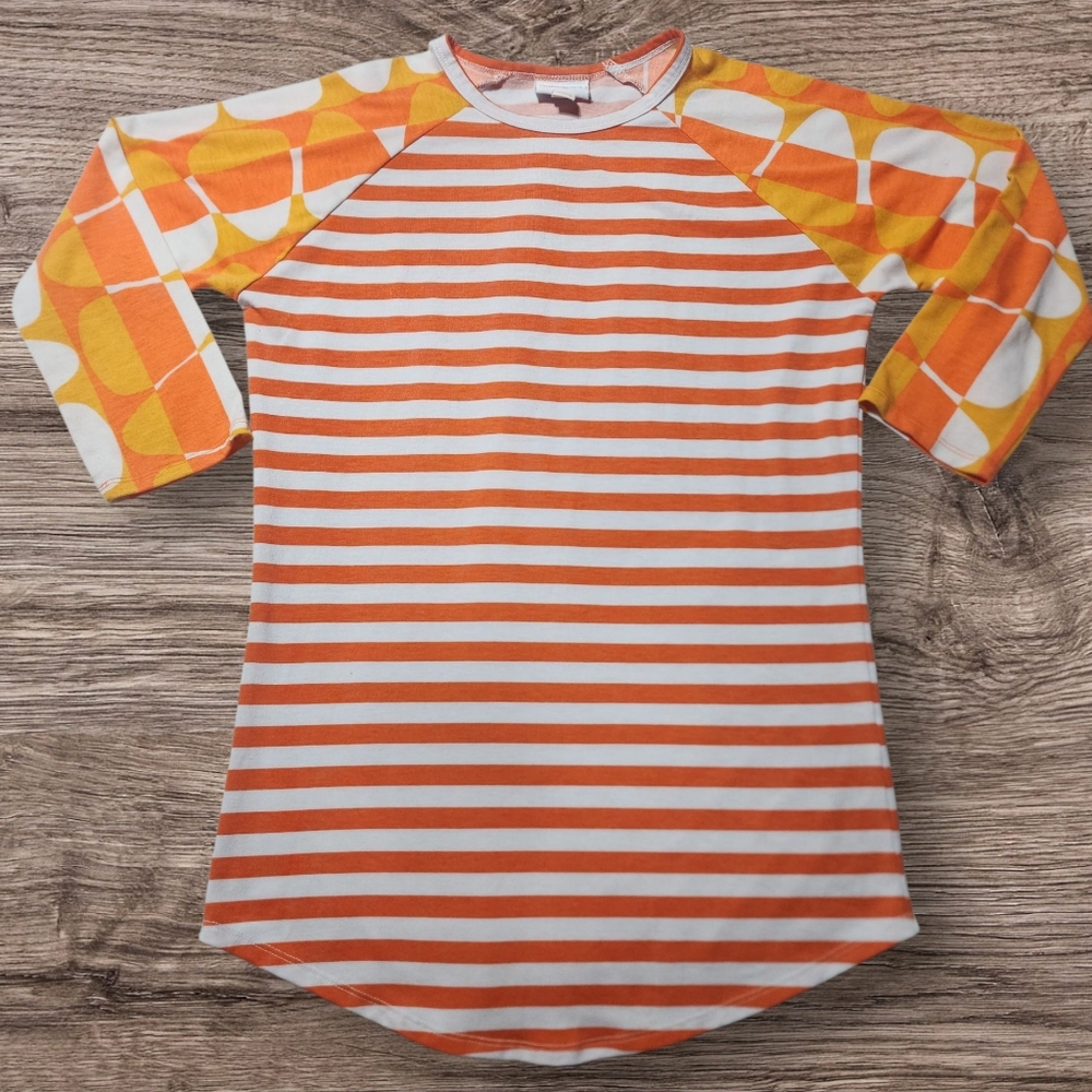 LulaRoe Orange and White Striped Candy Corn Sleeves Top Size XXS
